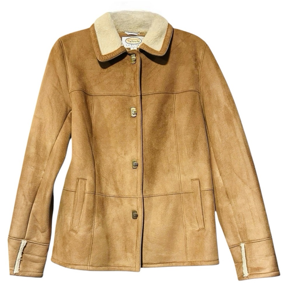 Talbots women's Petites Tan Faux Suede Sherpa-Lined Coat Jacket Size SP